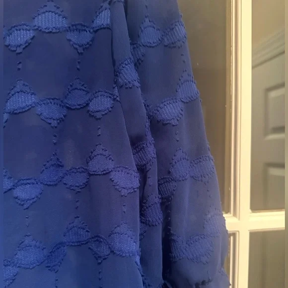 Aina Be Semi Sheer Royal Blue Short Sleeve Peasant Style Blouse Women’s Blue - Picture 5 of 6